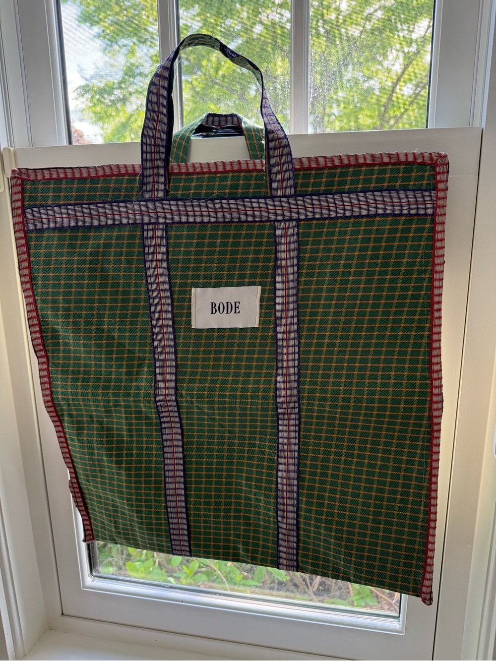Bode Green Plaid Duffel Tote Bag